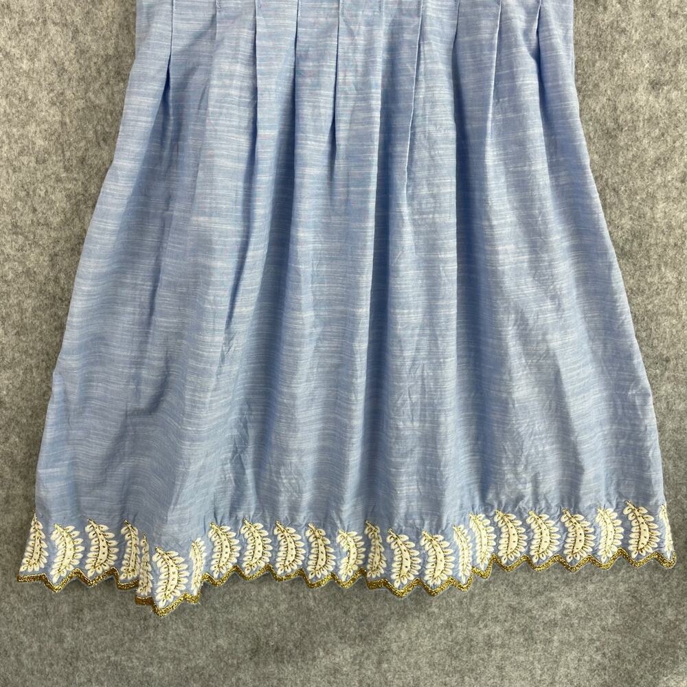 Suno Dress Womens 4 Blue Pleated Embroidery Gold Trim Midi Short Sleeve Resort - Picture 12 of 16